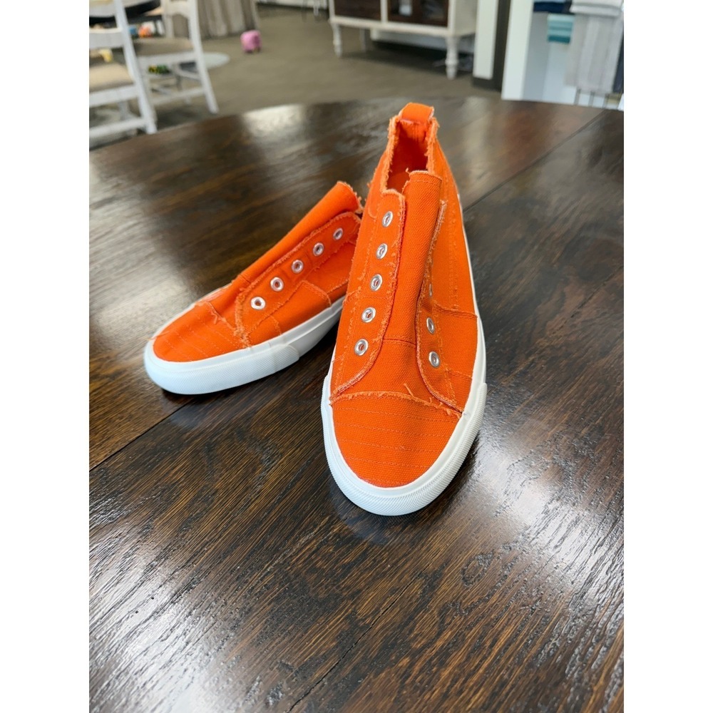 Corkys Babalu Orange Canvas Distressed Slip On Sneakers Womens 10